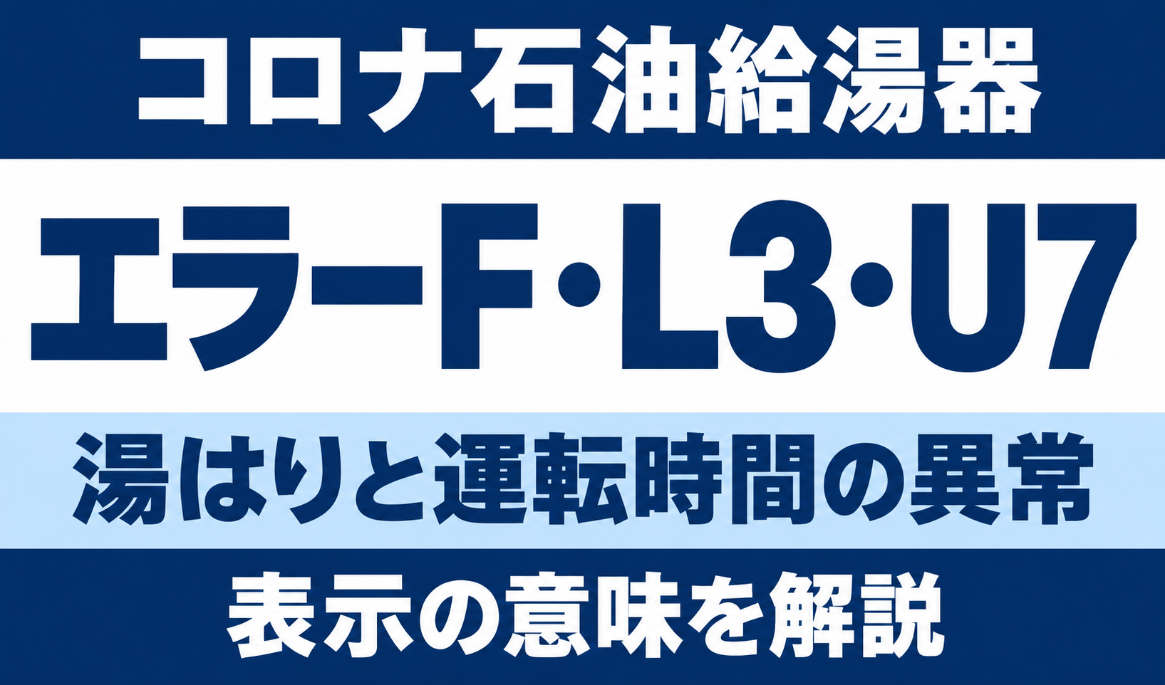 コロナ石油給湯器のエラーF・L3・U7と湯はり・運転時間の異常を示す文字中心のサムネイル