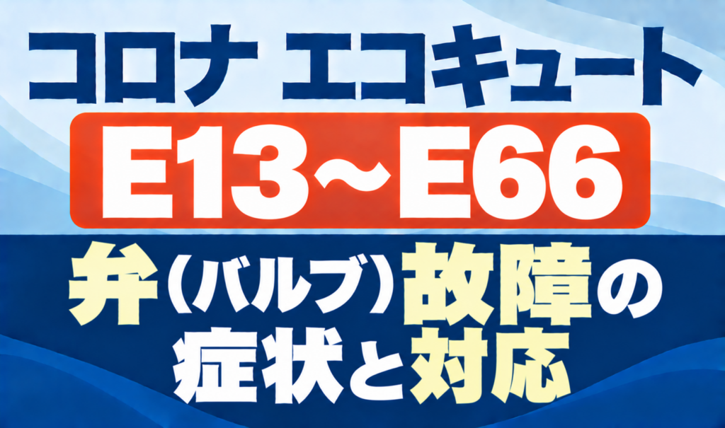 コロナ エコキュートのE13〜E66と弁（バルブ）故障の症状・対応を示したサムネイル画像