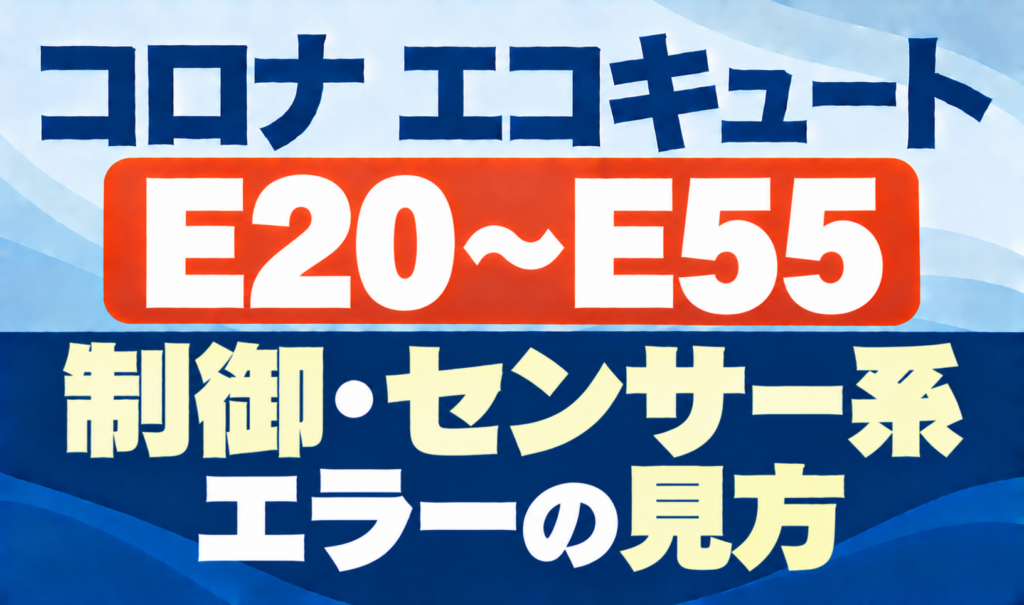 コロナ エコキュートのE20〜E55と制御・センサー系エラーの見方を示したサムネイル画像
