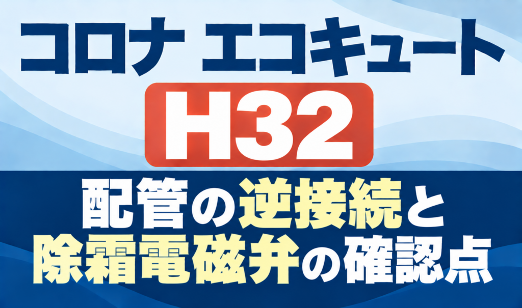 コロナ エコキュートのH32と配管の逆接続・除霜電磁弁の確認点を示したサムネイル画像