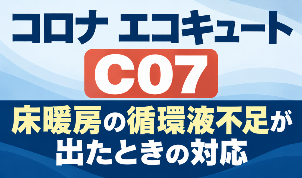 コロナ エコキュートのC07と床暖房の循環液不足が出たときの対応を示したサムネイル画像