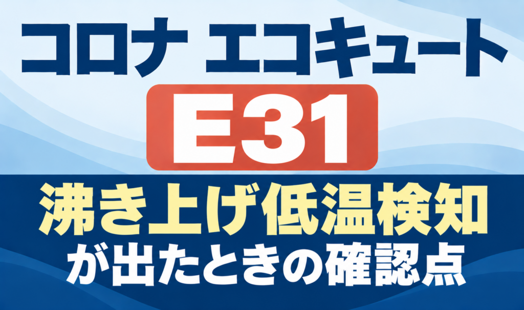 コロナ エコキュートのE31と沸き上げ低温検知が出たときの確認点を示したサムネイル画像