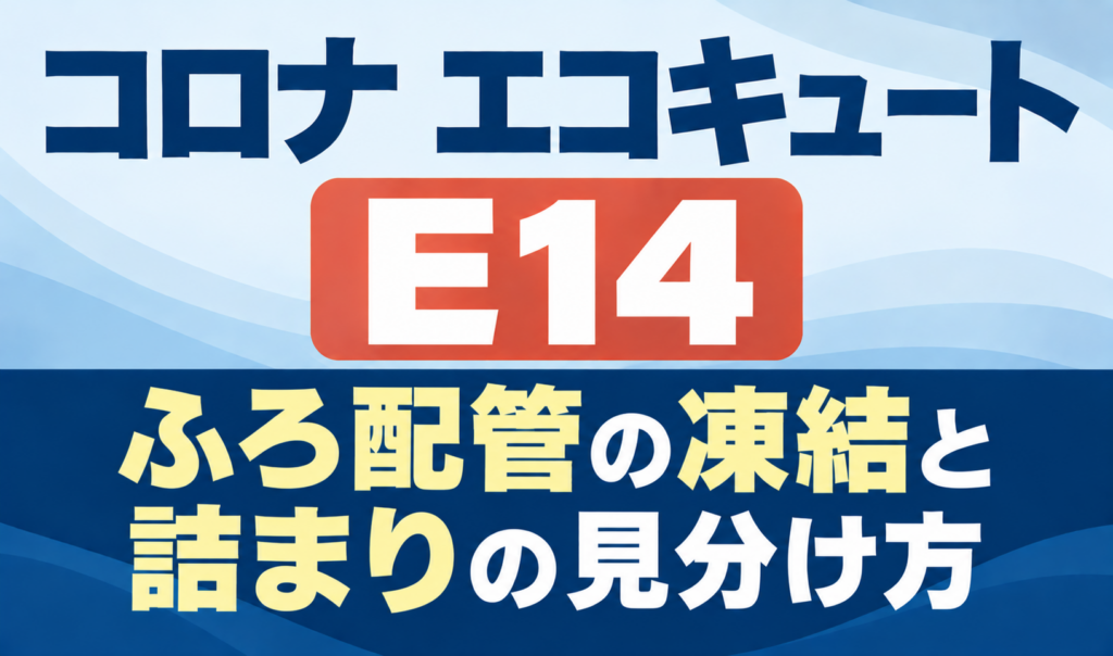 コロナ エコキュートのE14とふろ配管の凍結・詰まりの見分け方を示したサムネイル画像