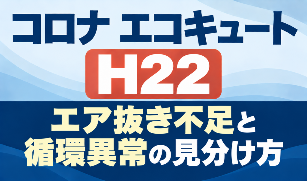 コロナ エコキュートのH22とエア抜き不足・循環異常の見分け方を示したサムネイル画像
