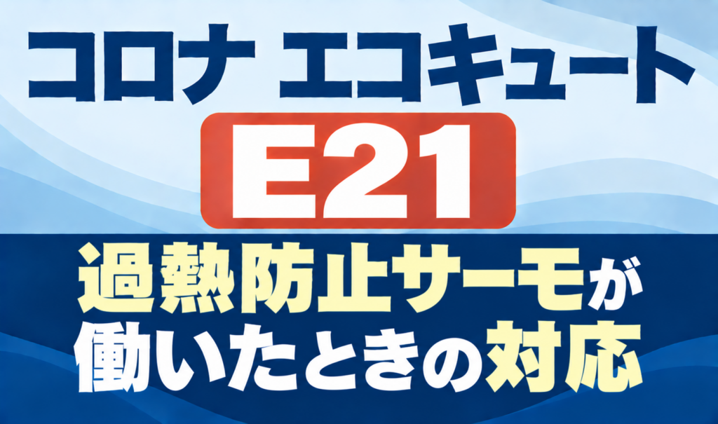 コロナ エコキュートのE21と過熱防止サーモが働いたときの対応を示したサムネイル画像