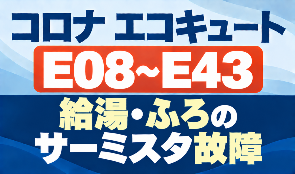 コロナ エコキュートのE08〜E43と給湯・ふろのサーミスタ故障を示したサムネイル画像