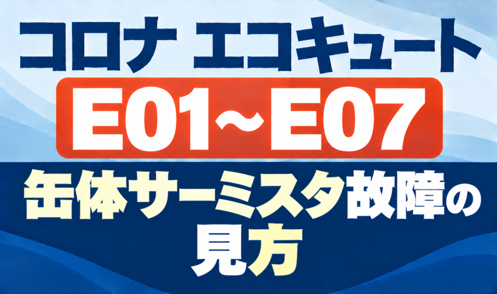 コロナ エコキュートのE01〜E07と缶体サーミスタ故障の見方を示したサムネイル画像