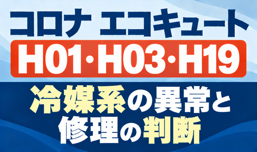 コロナ エコキュートのH01・H03・H19と冷媒系の異常・修理の判断を示したサムネイル画像