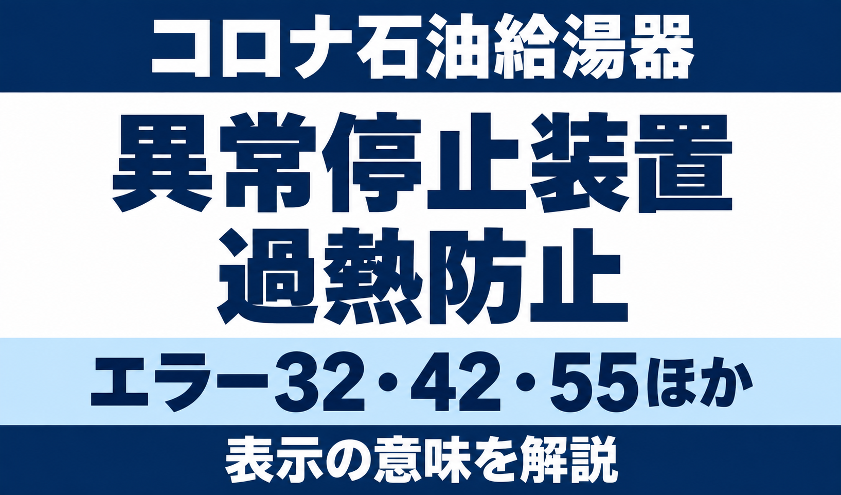 コロナ石油給湯器の異常停止装置と過熱防止、エラー32・42・55ほかを示す文字中心のサムネイル