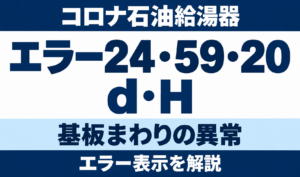 コロナ石油給湯器のエラー24・59・20・d・Hと基板まわりの異常を示す文字中心のサムネイル