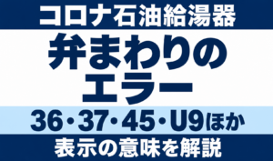 コロナ石油給湯器の弁まわりのエラー36・37・45・U9ほかを示す文字中心のサムネイル
