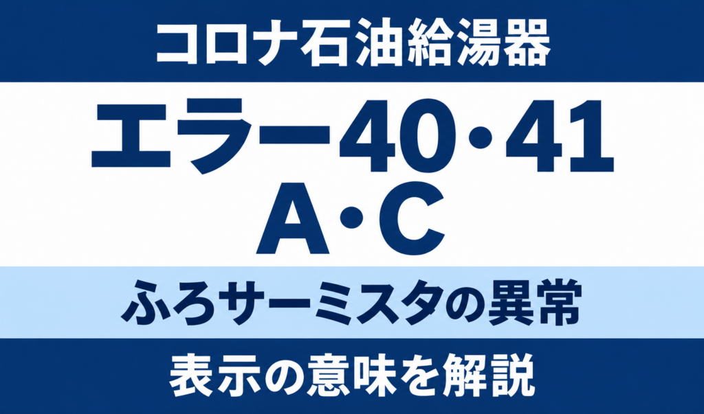 コロナ石油給湯器のエラー40・41・A・Cと、ふろサーミスタの異常を示す文字中心のサムネイル