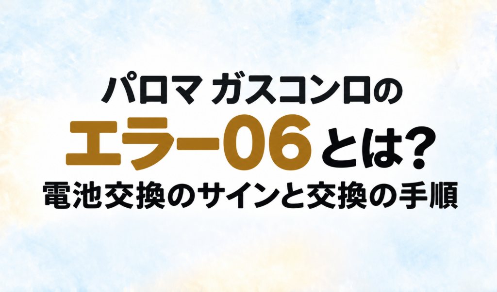 パロマ ガスコンロのエラー06と、電池交換のサイン・交換手順を示す文字のみのサムネイル