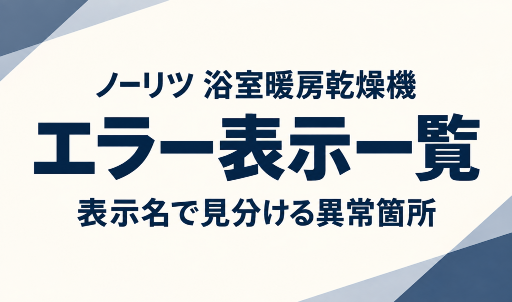 ノーリツ浴室暖房乾燥機のエラー表示一覧と、表示名で異常箇所を見分けることを示した文字のみのサムネイル