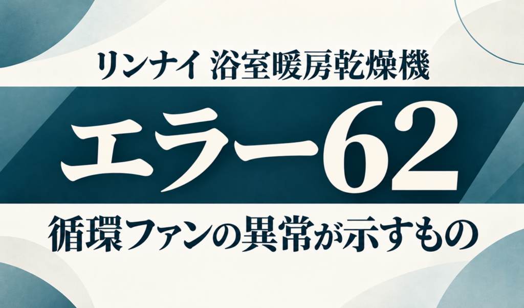 リンナイ浴室暖房乾燥機のエラー62と循環ファンの異常を示す文字のみのサムネイル
