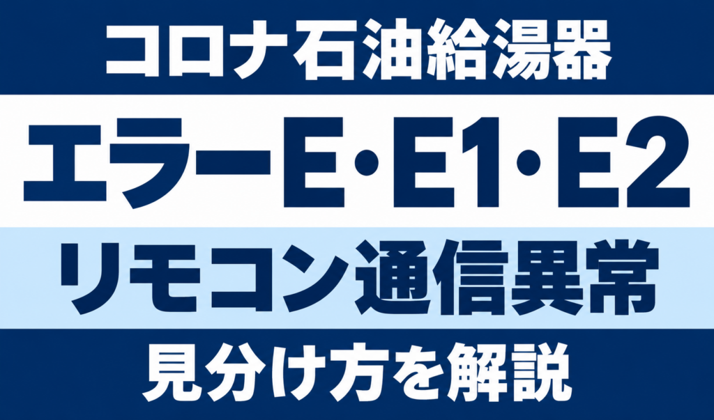 コロナ石油給湯器のエラーE・E1・E2とリモコン通信異常の見分け方を示す文字中心のサムネイル