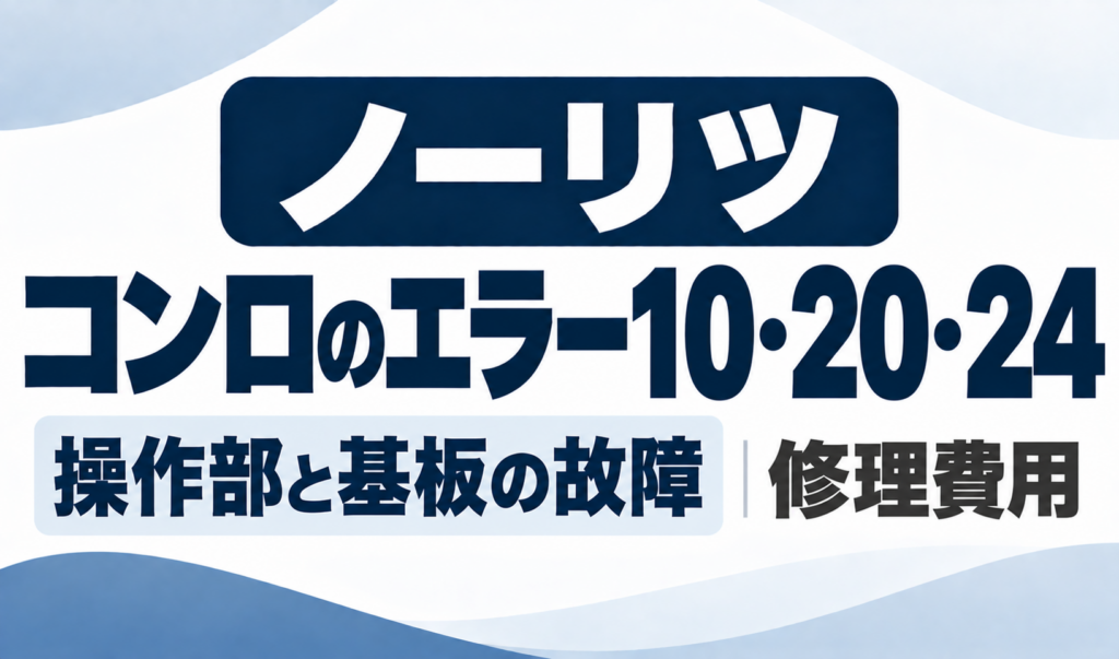 ノーリツコンロのエラー10・20・24と操作部・基板の故障や修理費用を示したサムネイル