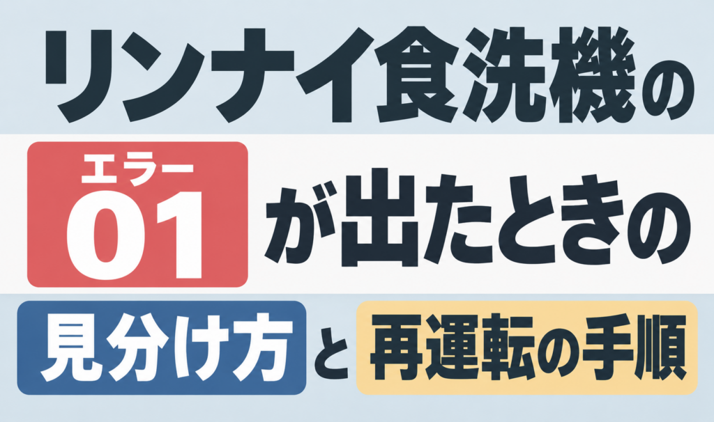 リンナイ食洗機のエラー01が出たときの見分け方と再運転の手順を解説するサムネイル