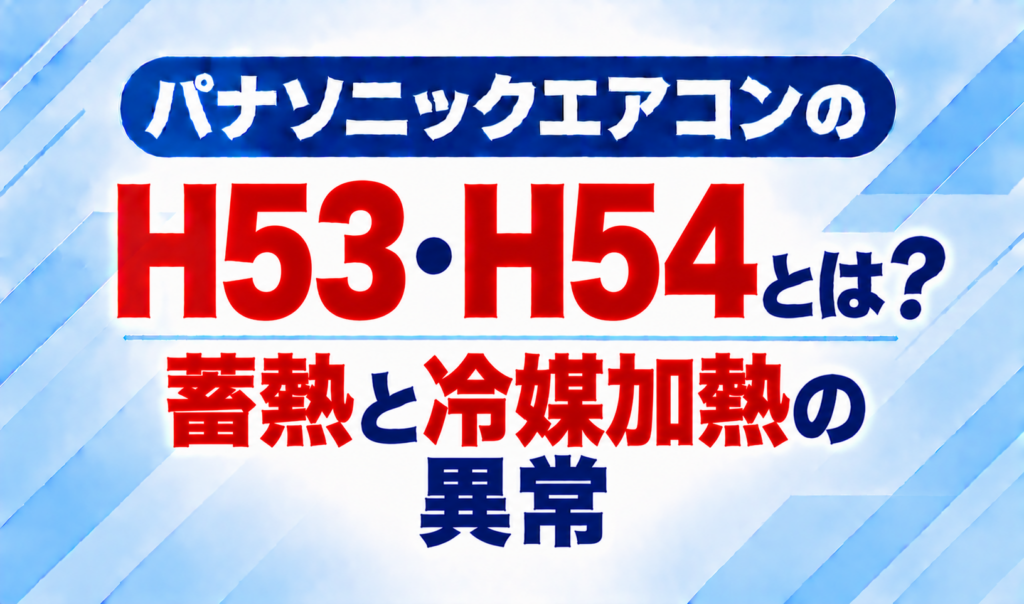 パナソニックエアコンのエラーコードH53・H54と、蓄熱・冷媒加熱の異常について示した文字のみのサムネイル画像