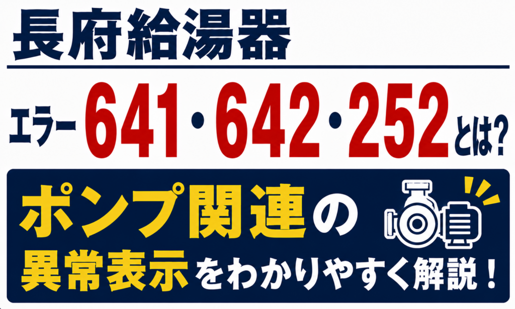 長府給湯器のエラー641・642・252とポンプ関連の異常表示について解説するサムネイル画像