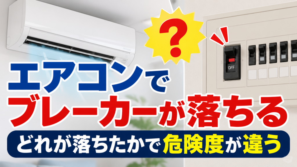 エアコン使用中にブレーカーが落ち、どのブレーカーが落ちたかで危険度が違うことを示すサムネイル画像