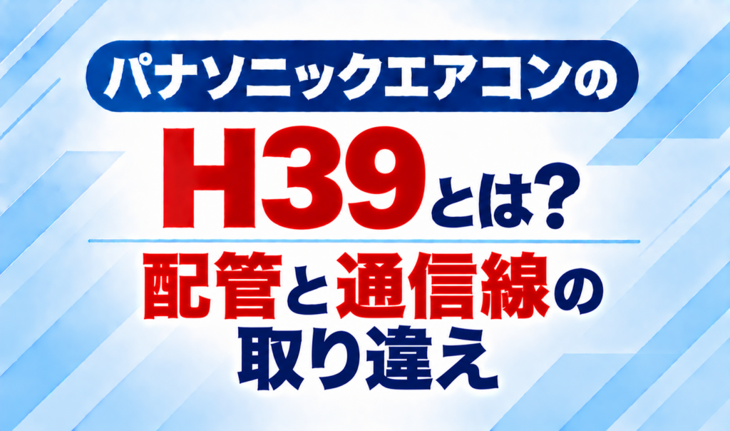 パナソニックエアコンのエラーコードH39と、配管と通信線の取り違えについて示した文字のみのサムネイル画像
