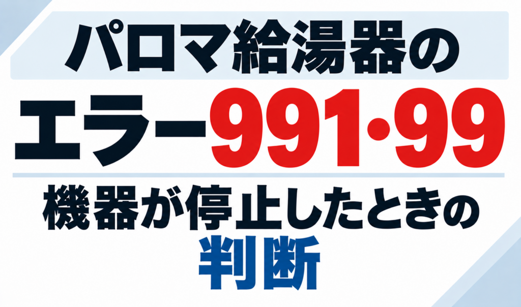 パロマ給湯器のエラー991・99で機器が停止したときの判断について示したサムネイル画像