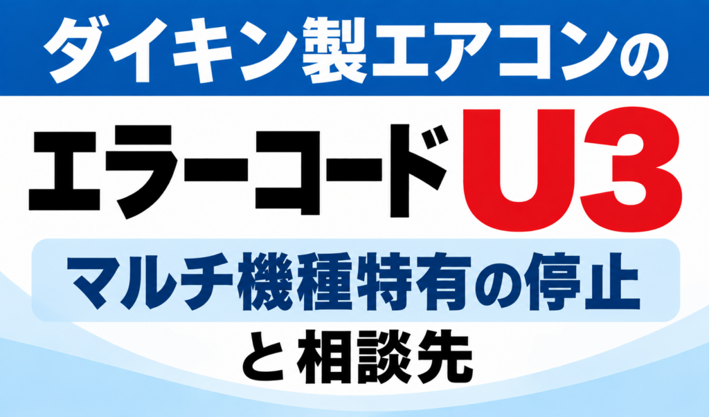 ダイキン製エアコンのエラーコードU3について、マルチ機種特有の停止と相談先を示したサムネイル画像