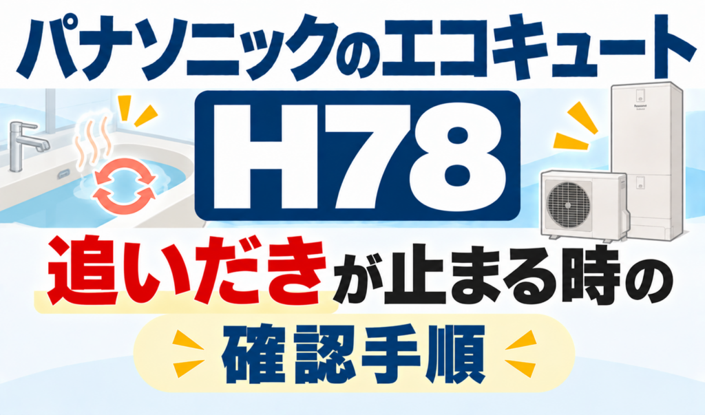 パナソニックのエコキュートH78で、追いだきが止まるときの確認手順を解説するサムネイル画像
