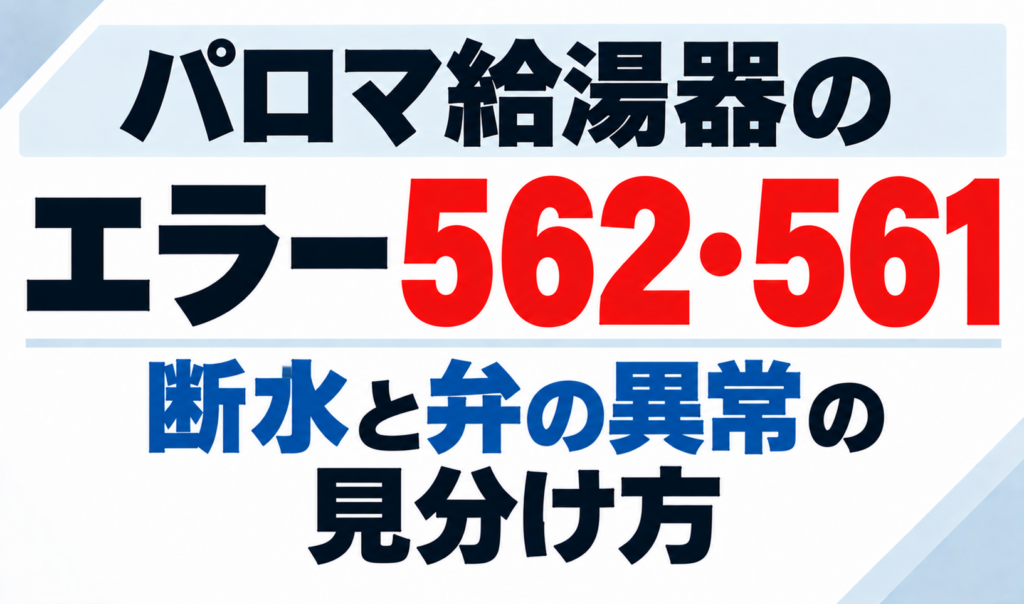 パロマ給湯器のエラー562・561で断水と弁の異常を見分ける方法を示したサムネイル画像