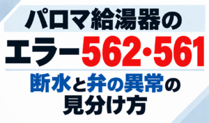 パロマ給湯器のエラー562・561で断水と弁の異常を見分ける方法を示したサムネイル画像