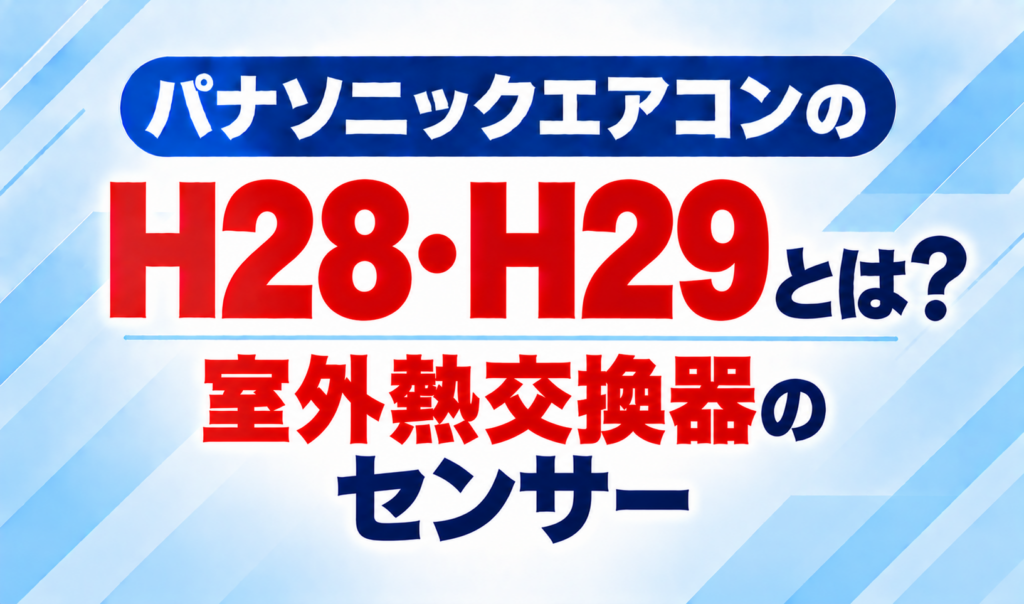 パナソニックエアコンのエラーコードH28・H29と、室外熱交換器のセンサーについて示した文字のみのサムネイル画像