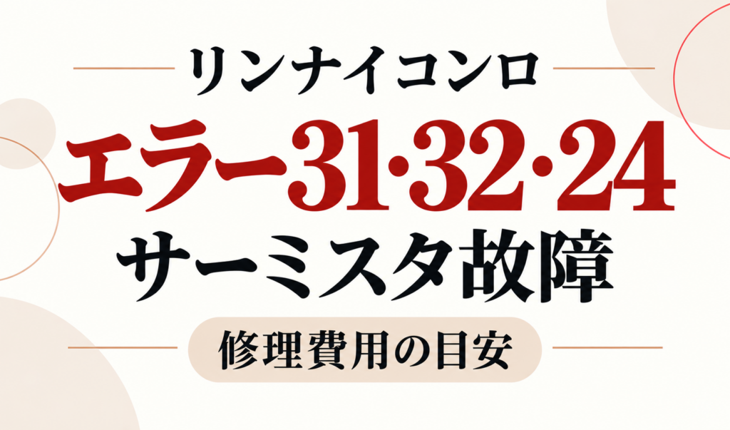 リンナイコンロのエラー31・32・24とサーミスタ故障・修理費用の目安を示したサムネイル