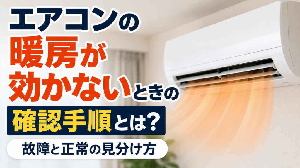 エアコンの暖房が効かないときの確認手順と故障・正常の見分け方を示したサムネイル画像