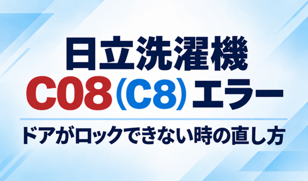 日立洗濯機のC08（C8）エラーとドアがロックできないときの直し方を示したサムネイル