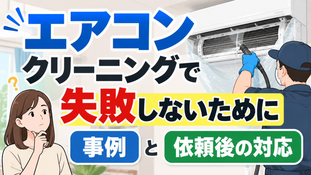 エアコンクリーニングで失敗しないための事例と依頼後の対応を紹介するイラスト