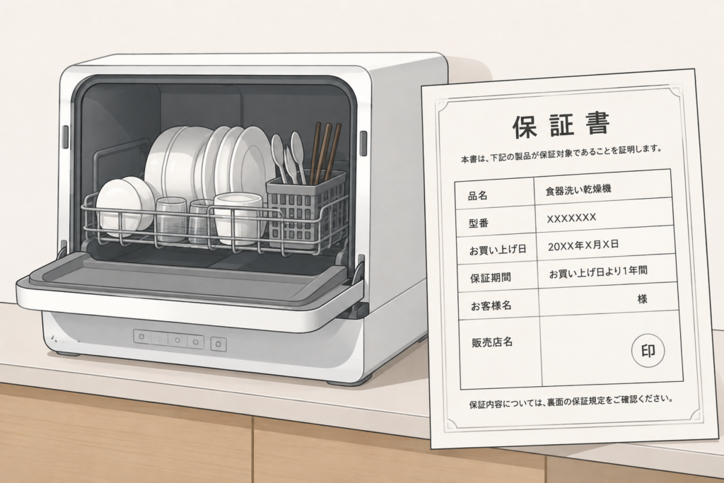 食洗機の横に保証書が置かれているイメージイラスト