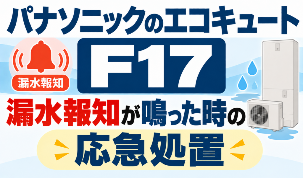 パナソニックのエコキュートF17で、漏水報知が鳴ったときの応急処置を解説するサムネイル画像
