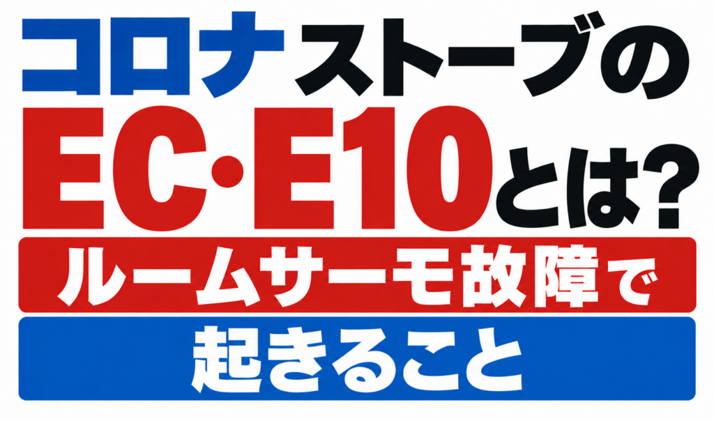 コロナストーブのEC・E10表示について、ルームサーモ故障で起きることを解説したサムネイル画像