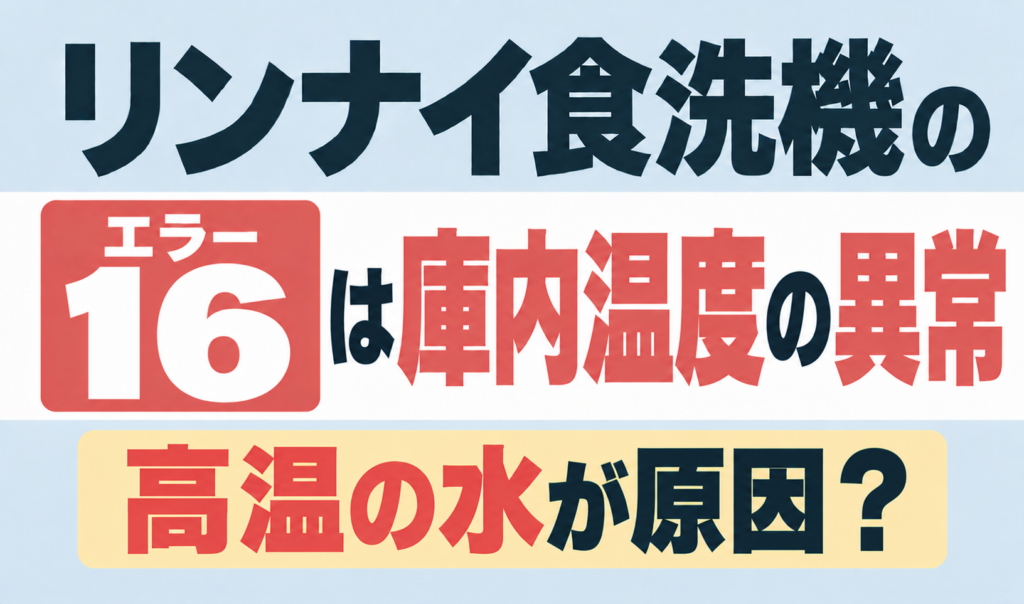 リンナイ食洗機のエラー16が示す庫内温度の異常と高温の水が原因となる可能性を解説するサムネイル