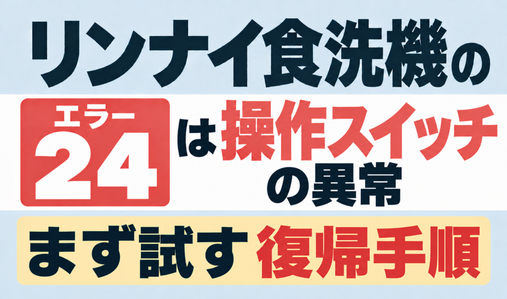 リンナイ食洗機のエラー24が示す操作スイッチの異常と、まず試したい復帰手順を解説するサムネイル