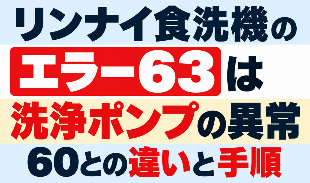 リンナイ食洗機のエラー63が示す洗浄ポンプの異常と、エラー60との違いや対処手順を解説するサムネイル