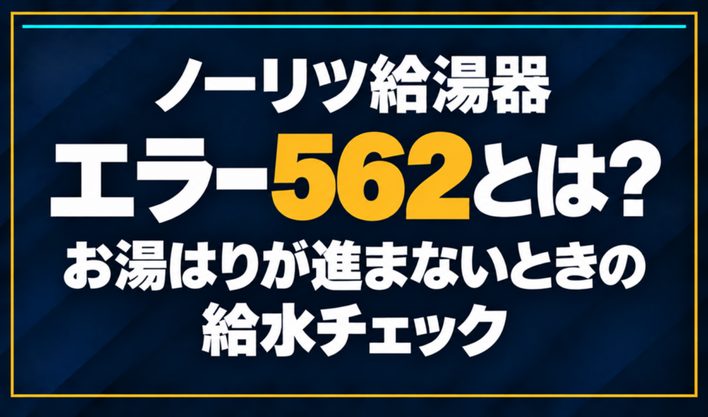 濃紺の背景に「ノーリツ給湯器 エラー562とは？ お湯はりが進まないときの給水チェック」と配置し、562を黄色で強調した文字だけのサムネイル