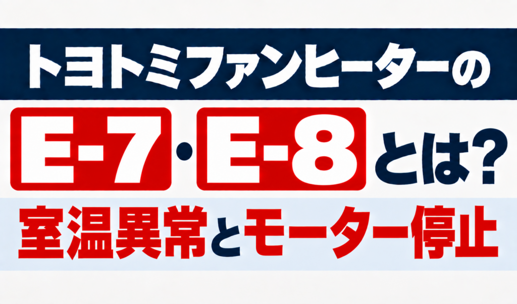トヨトミファンヒーターのE-7・E-8と室温異常・モーター停止を解説するサムネイル画像