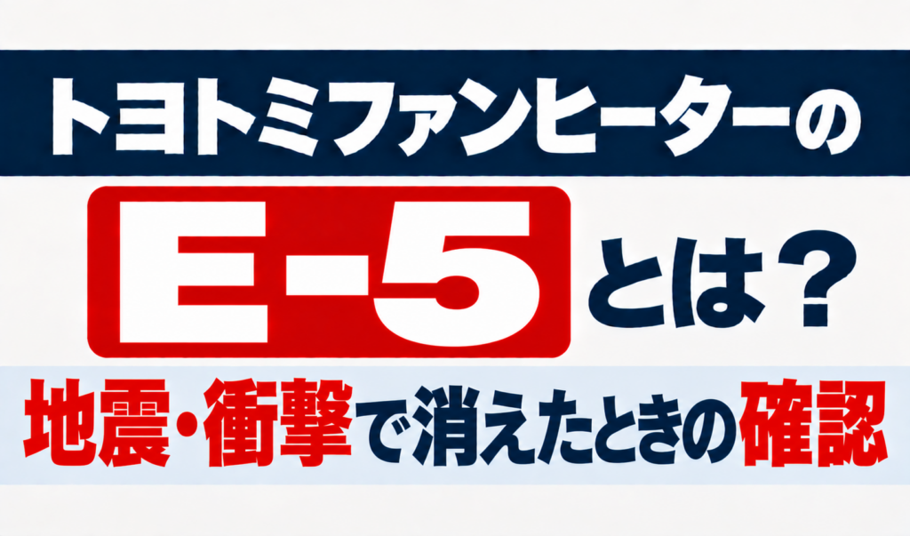 トヨトミファンヒーターのE-5と地震・衝撃で消えたときの確認方法を解説するサムネイル画像