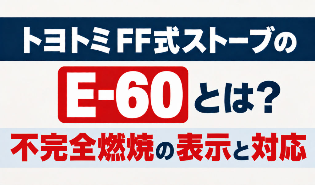 トヨトミFF式ストーブのE-60と不完全燃焼の表示・対応を解説するサムネイル画像