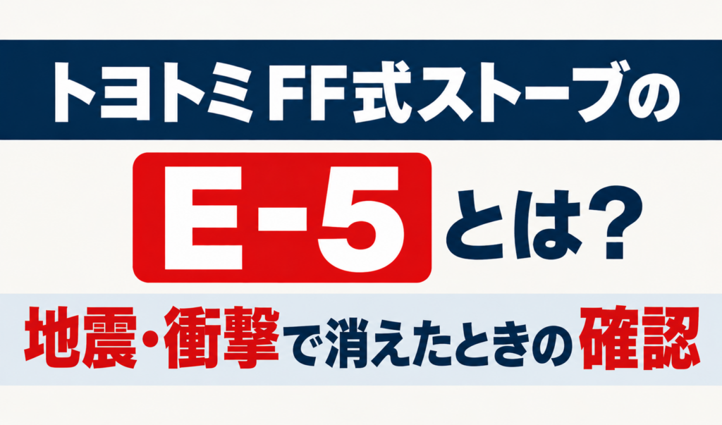 トヨトミFF式ストーブのE-5と地震・衝撃で消えたときの確認方法を解説するサムネイル画像