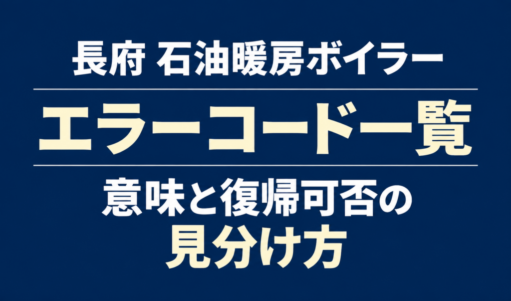 長府の石油暖房ボイラーのエラーコード一覧と、意味・復帰可否の見分け方を案内する文字のみのサムネイル。