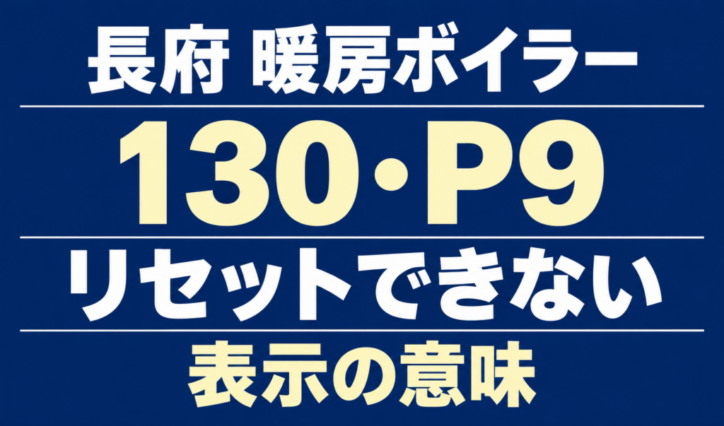 長府の暖房ボイラーのエラー130・P9と、リセットできない表示の意味を案内する文字のみのサムネイル。