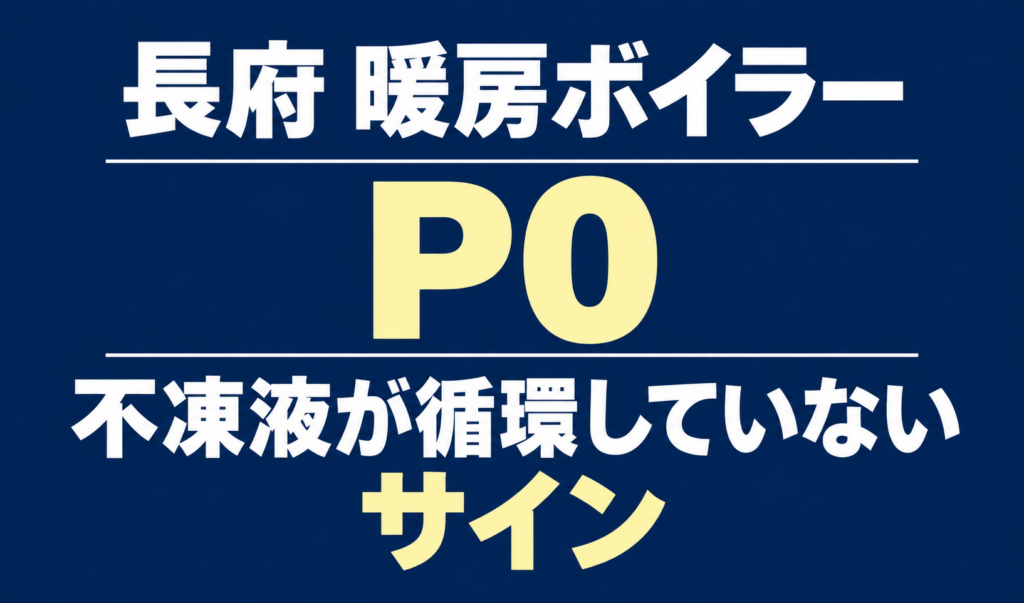 長府の暖房ボイラーのエラーP0と、不凍液が循環していないサインを示す文字のみのサムネイル。